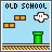 Pixel art animation of a blue sky scene with brown blocks, white clouds, and green pipes; the word 'OLD SCHOOL' appears at top left in black text with red accents on some letters.