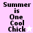 Pixelated text "Summer is One Cool Chick" with a star symbol on a light purple background, displayed in a of four with varying star colors