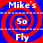 Red and blue spiral background with white text reading "Mike's So Fly" in four quadrants, each quadrant containing identical text elements.