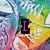 Pixelated anime-style background with green, blue, and orange hues; text elements change across frames.