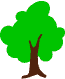 Six pixelated tree icons arranged in a 3x2 contact sheet showing heart-themed animation progression from plain trees to full red hearts.