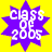 Three identical animated frames of a yellow background with purple starburst shape containing white text "CLASS OF 2005" arranged in a contact sheet layout.