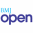 Pixelated text displays 'BMJ' in light blue above 'open' in dark blue on white background.