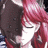 Two anime-style characters with closed eyes and red hair, one in dark clothing on the left, the other in light pink on the right, sharing a close embrace.