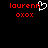 Red pixelated text 'laurenn' with a white heart symbol replacing the final 'n', and below it red 'oxox' on black background.