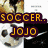 Pixelated buddy icon with soccer ball and reversed text 'SOCCER. JOJO' over a blurred background.