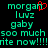 Pixelated green text on black background with red heart symbol replacing 'o' in 'morgan', repeated text phrases, and visible pixelation artifacts.