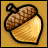 Pixelated acorn icon with brown cap and light tan nut, set against a solid golden background.