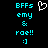 Pixelated cyan text and symbols on black background with white heart outline above text.