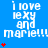 Blue background with repeated white text 'i love lexy and marie!!!' and red heart symbols in a pattern
