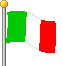 four and four of Italian flags on flagpoles, each flag in a different waving pose against a gray background