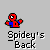 A pixelated Spider-Man icon with red and blue colors, white eyes, and a yellow web line in its right hand, displayed on a gray background.