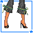 Animated contact sheet of a pixel-art doll character with blonde hair, green top, and dark pants showing multiple frames including full-body views, facial expressions, text phrases, and heart symbols.