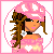 Pixel art contact sheet of a 3x3 grid showing animated frames from an AOL Instant Messenger buddy icon featuring a cartoon girl in pink and black attire with visible text elements.