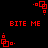 Red pixelated text and shapes on black background, with 'BITE ME' repeated in red block letters across the image.