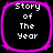 Four identical square arranged in a , each with black background and bright pink border displaying "Story of The Year" text