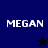 Four display the name 'MEGAN' in white text with a black star and blue star on dark backgrounds