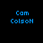 Four pixelated views of blue text 'Cam Colson' on dark backgrounds with varying circular light effects.