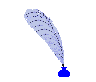 Animated sequence showing a blue quill pen writing the name 'Judy' in cursive script over , with ink droplets and a small blue inkwell visible