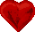 Two red heart shapes side-by-side on a gray background, each with pixelated shading and dark internal patterns.