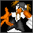 A 2x2 contact sheet of pixel art frames showing a cartoon character and text elements on black backgrounds with gray transparency background.
