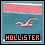 Animated sequence of a pink seagull flying over blue water with 'HOLLISTER' text below, framed by red and black borders.