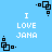 Pixelated blue background with white text "I LOVE JANA" and black square-dot patterns in four corners.