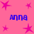 Pink background with blue text and pink star shapes in a pattern