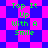 Green text reading "Top It Up With A Smile" on a blue and pink checkered background with diamond-shaped pattern.