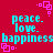 Red background with cyan text and pink square patterns repeating in a