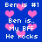 Blue background with pink heart shapes and repeated white text phrases including "Ben is #1", "Ben is.. My BFF He rocks".