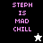 Pixelated text 'STEPH IS MAD CHILL' in pink on black, white, and gray backgrounds with a star icon changing from white to black.