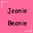 Pixelated text on pink background with white star accents, alternating 'Jeanie' and 'Beanie' in black font across four