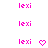 Pixelated pink text 'lexi' appears in four positions with two heart symbols replacing the rightmost text elements