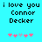 Pixelated cyan background with black text reading "i love you Connor Decker" and five pink/purple star icons below, displayed in two identical side-by-side