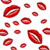 Red lips in various sizes and orientations scattered across a light background, rendered in pixelated style.