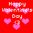 Red background with pink hearts and white text reading 'Happy Valentine's Day <3' in pixelated style.