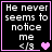 Black background with white pixelated text reading "He never seems to notice me <3" inside a pink border, showing animation changes in heart symbols.