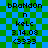 Pixelated text on a blue-green checkered background with no visible animation changes.