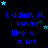 Blue text on black background with scattered stars, repeating 'i admit it i kinda like u.. a lot' in multiple
