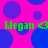 A static image with a bright pink background covered in blue circles of varying sizes, featuring green text reading "Megan" and a small symbol repeated twice horizontally.
