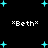 *Beth* text appears four times on a black background with cyan stars; the star count and positions shift across frames.