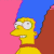 Animated contact sheet of Marge Simpson's face showing six sequential expressions against a pink and blue background.