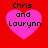 Four identical pink heart-shaped icons with black text "Chris and Lauryyn" on a red background, arranged in a