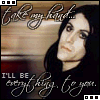 A static image of a person with long dark hair against a blurred background, overlaid with cursive text reading "take my hand... I'll be everything to you." in white script.