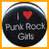Static circular buddy icon with dark gradient background, red heart symbol, and pixelated text reading "I ❤️ Punk Rock Grls" inside a yellow border.