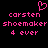 Pixelated pink text and a heart symbol on a black background, with repeated text elements arranged in a -like layout