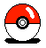 Pixelated red and white spherical object with black base, showing sequential rotation from full view to partial side view