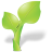 A pixelated green plant sprout with two leaves and a stem, casting a gray shadow on a light gray background.