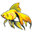 Animated contact sheet of a yellow goldfish with green fins and orange accents swimming left to right across six frames on white background.